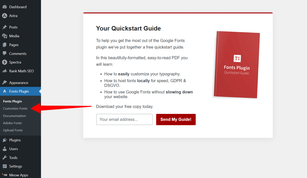 Olympus Google Font Plugin Customization menu Olympus Google Font Plugin Customization menu