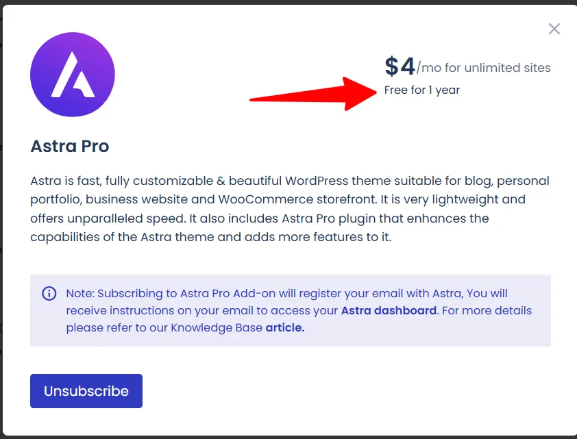 Popup for Astra Pro add subscription in Cloudways Popup for Astra Pro add subscription in Cloudways