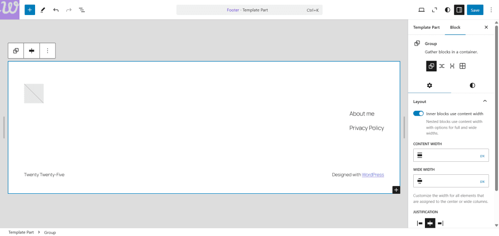 Site Editor Footer - Customization in Gutenberg