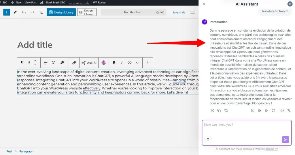 Spectra Ask AI translate text into French