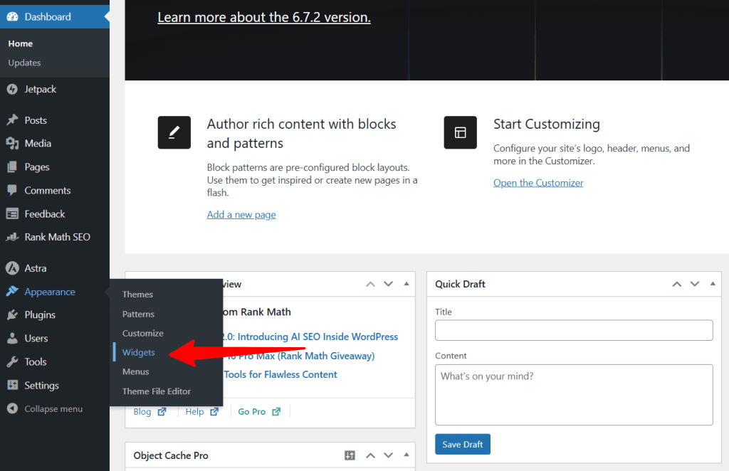WordPress Widget menu