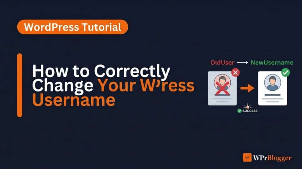 How to correctly change your WordPress username blog post banner graphic showing old to new username transition diagram.