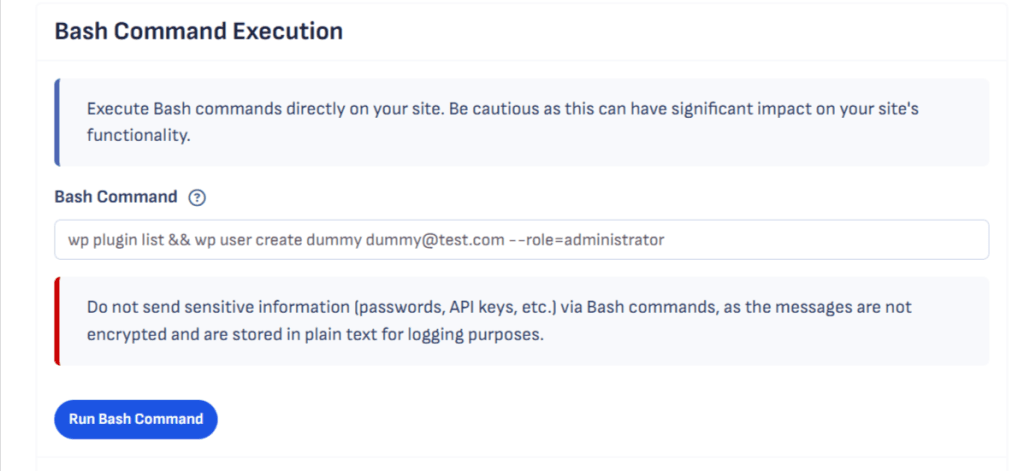 Preessable bash command setting page