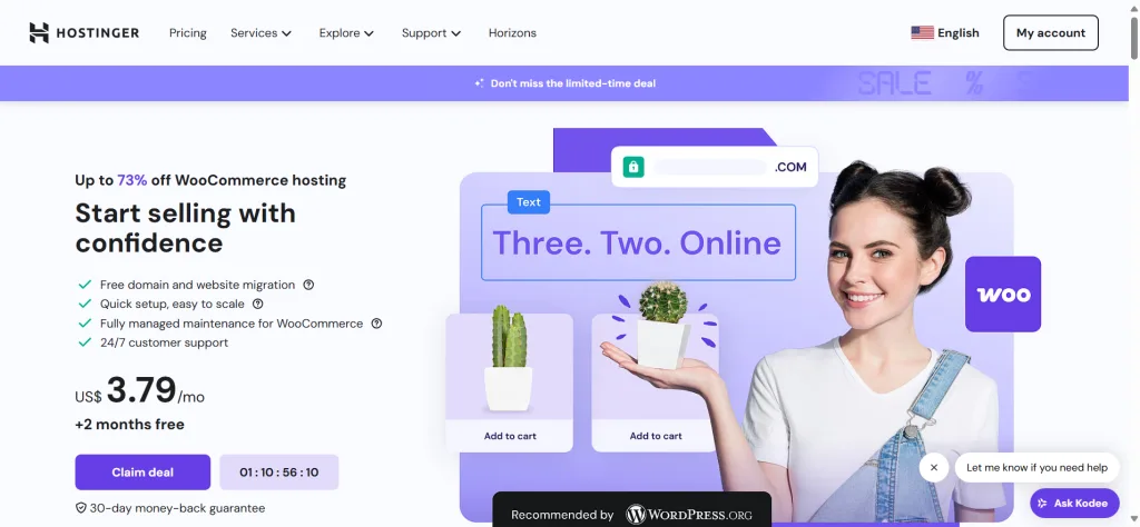 Hostinger WooCommerce hosting landing page