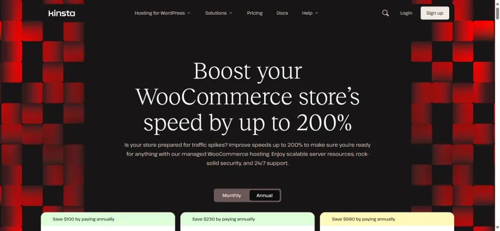 Kinsta WooCommerce hosting landing page