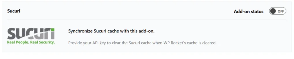 WP Rocket Sucuri add on tab WP Rocket Sucuri add-on tab