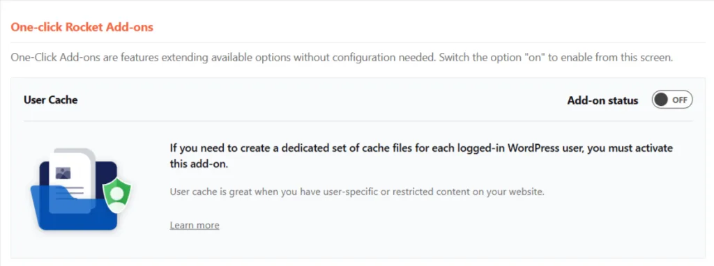 WP Rocket User Cache add on tab WP Rocket User Cache add-on tab