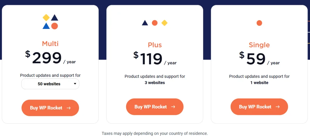 WP Rocket new price list with multi plan prices WP Rocket new price list with multi plan prices