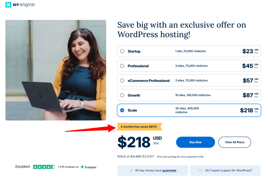WP Engine 3 months special offer landing page