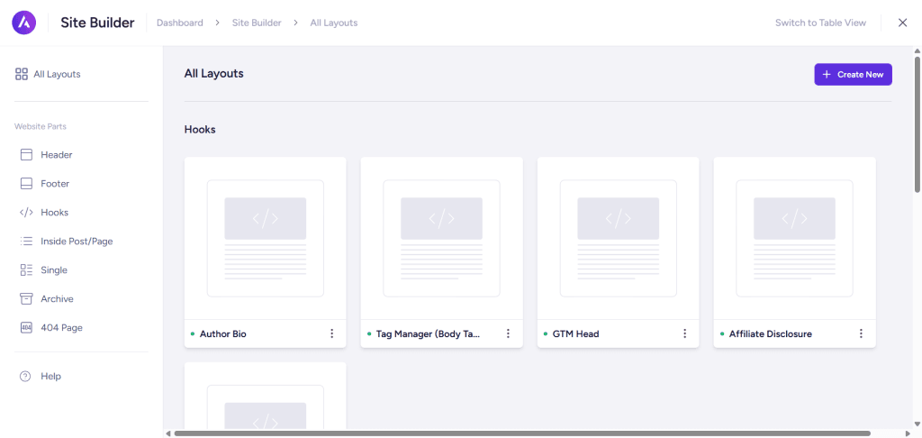 Astra Site Builder layout page