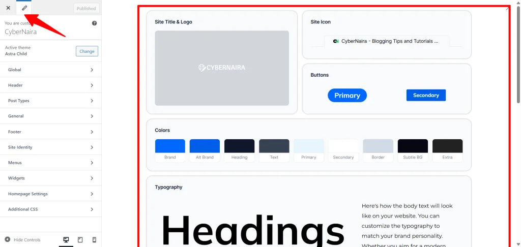 Astra Style Guide link and interface Astra Style Guide link and interface