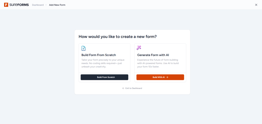 Creating Forms with SureForms - dashboard