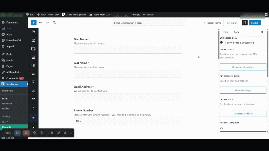 Example of Lead Generation form created with SureForms AI