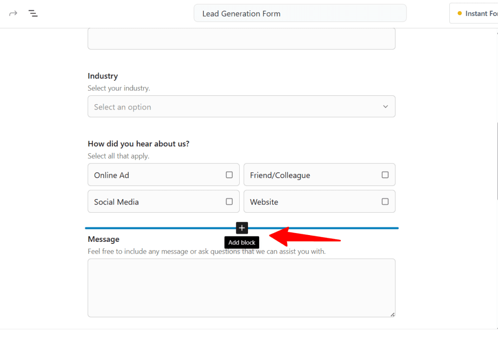 Plus sign in the WordPress Gutenberg editor