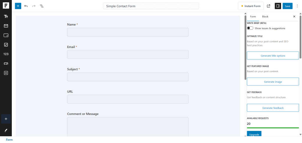 SureForms dashboard in WordPress