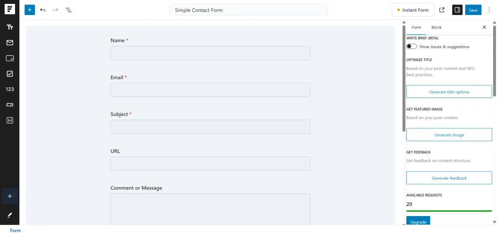 SureForms dashboard in WordPress