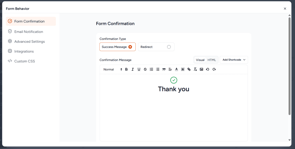 Sureforms form behavior setting page