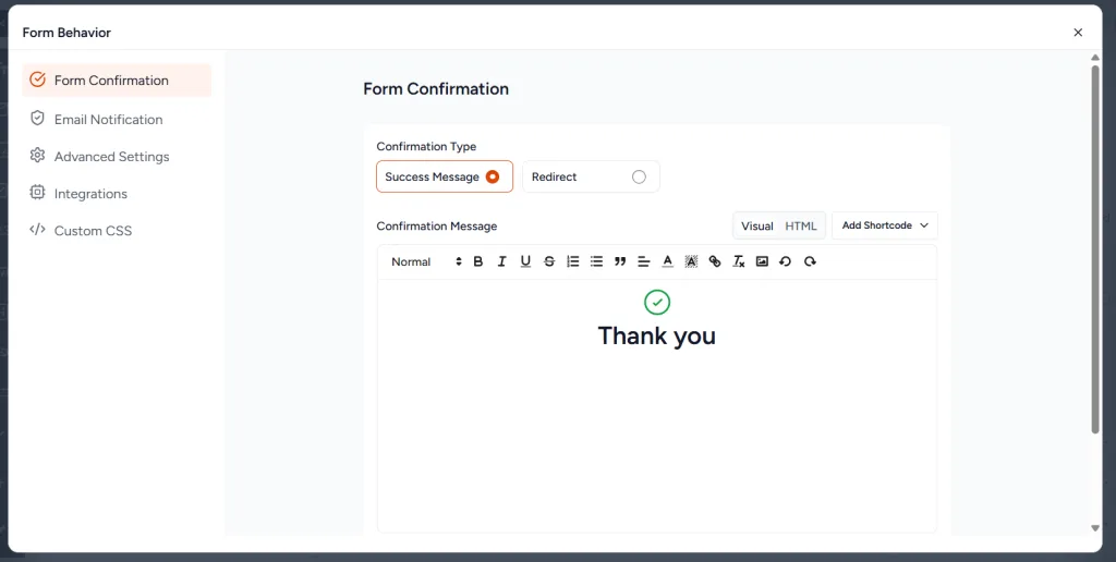 Sureforms form behavior setting page