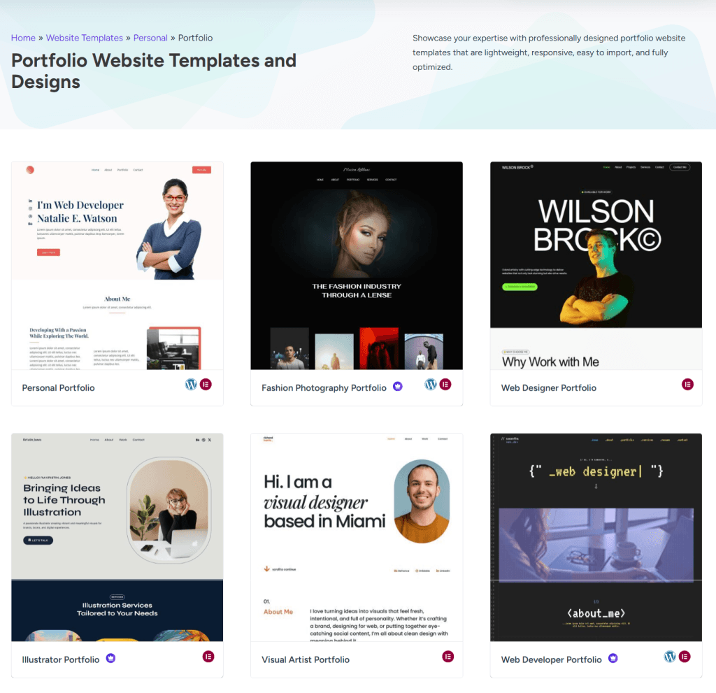 Astra Portfolio Theme examples
