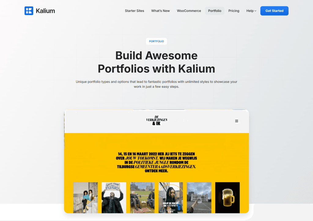 Kalium Portfolio theme landing page