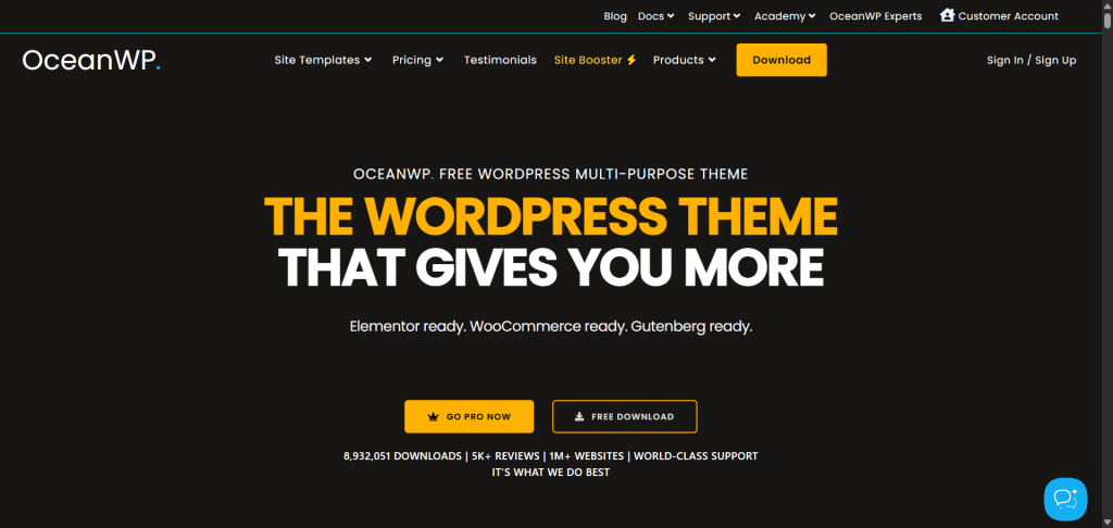 OceanWP WordPress theme landing page