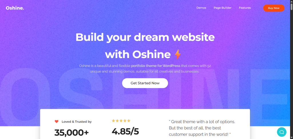 Oshine Portfolio theme - landing page