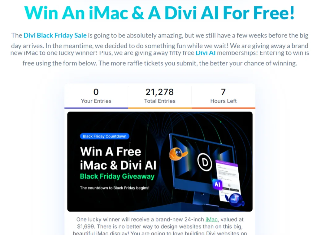 Divi iMac giveaway promo details Divi iMac giveaway promo details