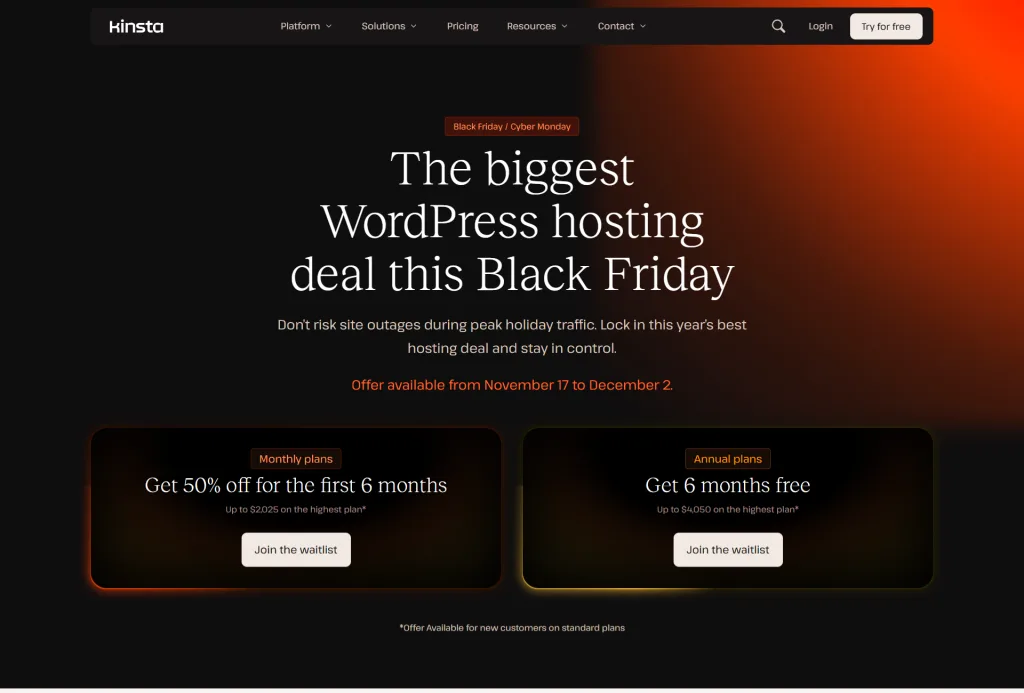 Kinsta Black Friday landing page