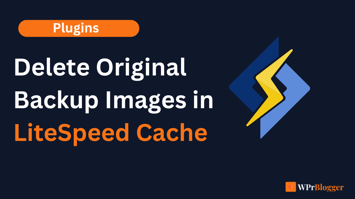 Banner showing how to delete original backup images in LiteSpeed Cache WordPress plugin with LiteSpeed logo.