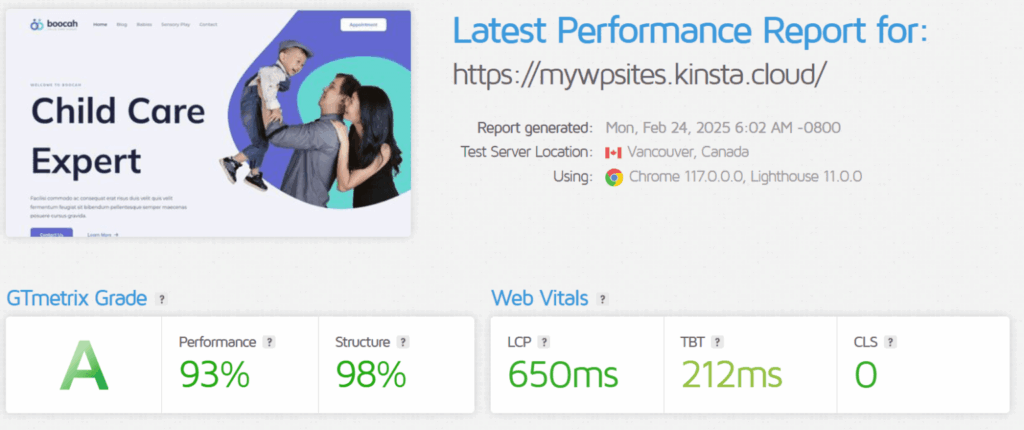 Performance Summary dashboard showing a Performance Grade of E, a Performance Score of 46%, and an Average TTFB of 762 ms.