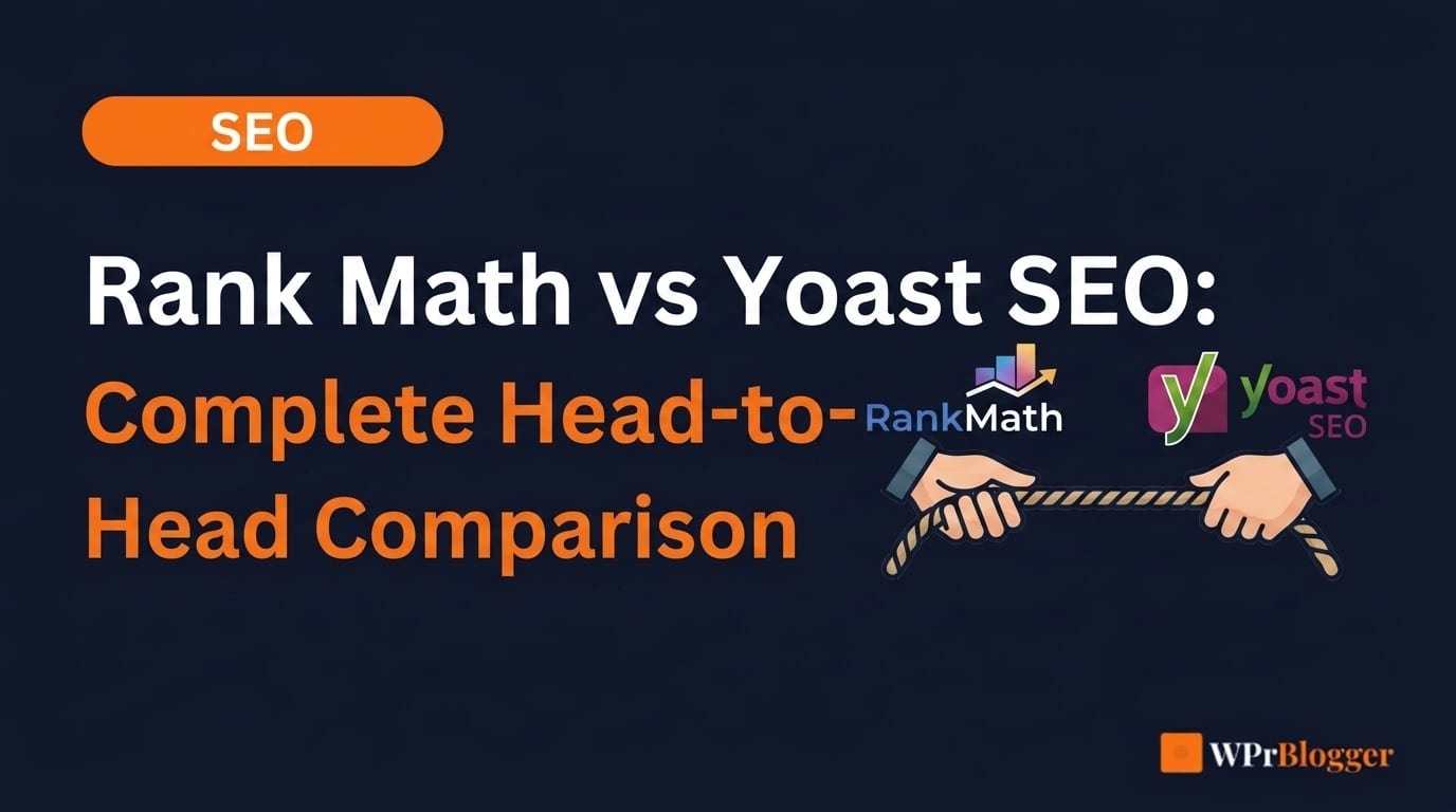 Rank Math vs Yoast SEO comparison showing SEO features, performance, schema tools, keyword optimization, and analytics.